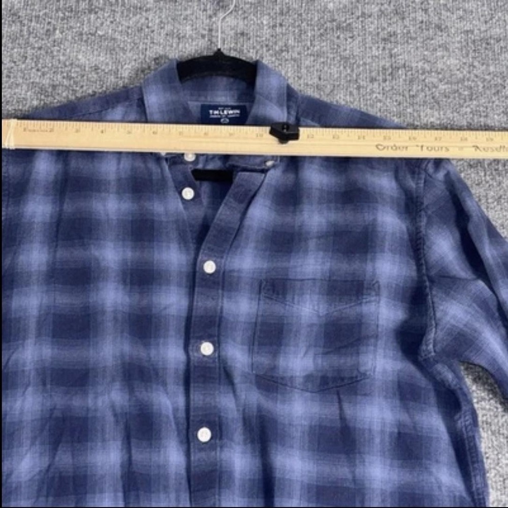 T.M. Lewin Shirt Mens Medium Blue Plaid Brushed Cotton Button Down Long Sleeve - Picture 12 of 16